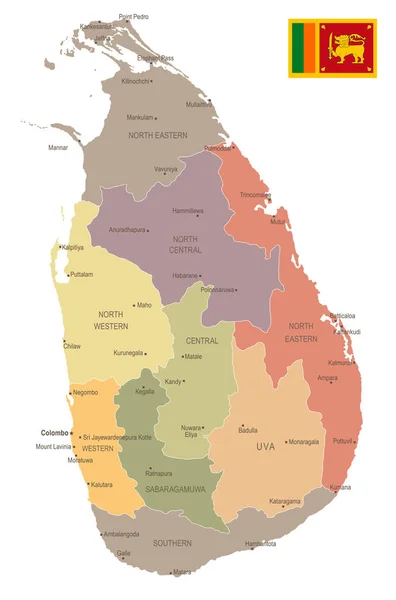 Sri Lanka - vintage harita ve bayrak - detaylı vektör çizim — Stok Vektör