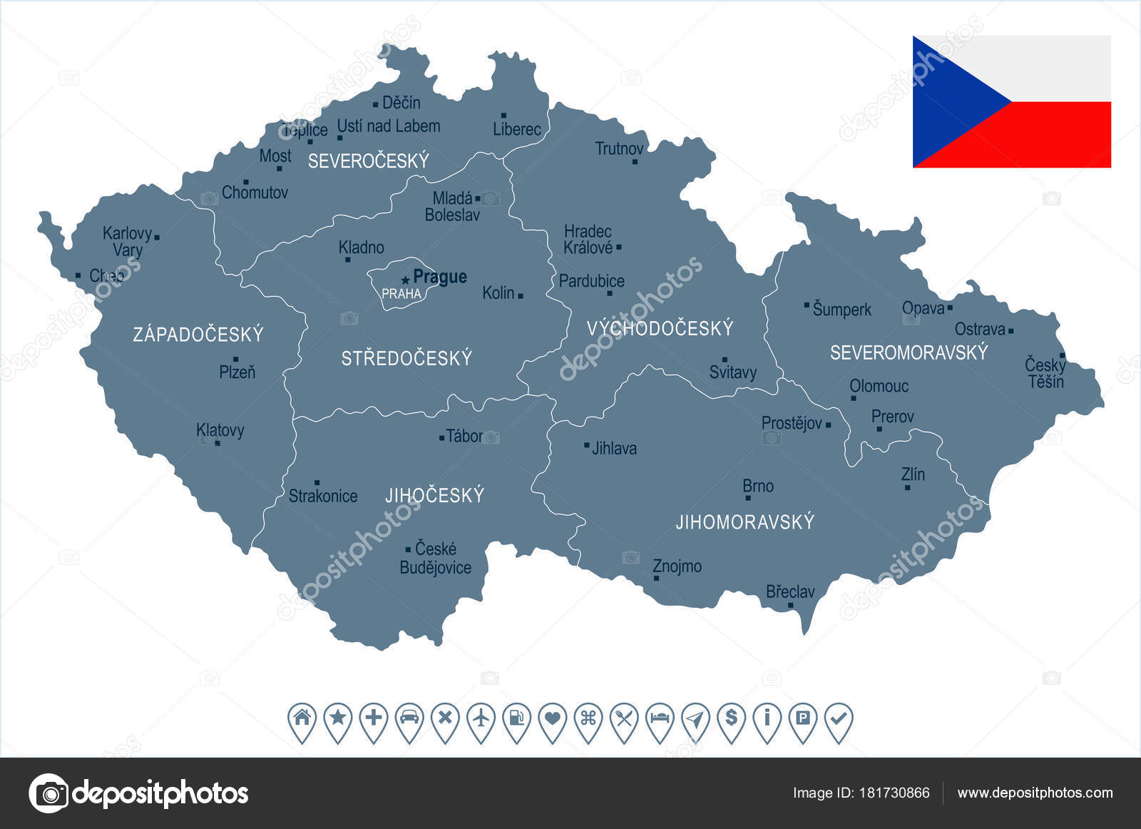 Mapa República Checa Bandeira Ilustração Vetorial ...