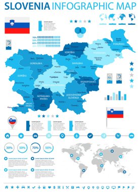 Slovenya Infographic harita ve bayrak - yüksek Detaylı vektör çizim