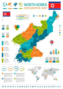 Kuzey Kore Infographic harita ve bayrak - yüksek Detaylı vektör çizim