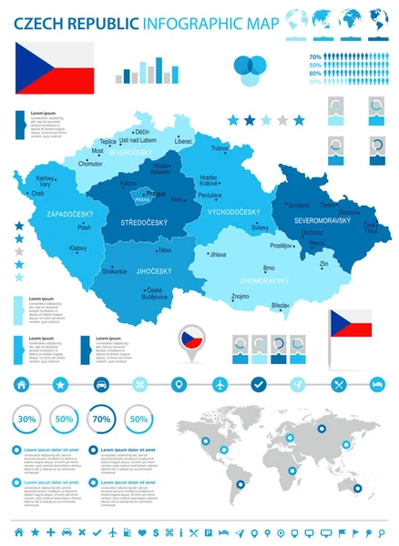 Republika Czeska Infografikę Mapę Flagi Szczegółowe Wektor Ilustracja — Wektor stockowy