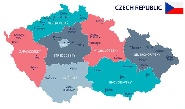 Χάρτης Τσεχίας Και Σημαία Υψηλή Λεπτομερή Εικονογράφηση Διάνυσμα — Διανυσματικό Αρχείο