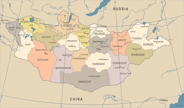 蒙古地图 复古高详细矢量插图 — 图库矢量图片