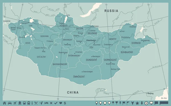 Mappa Mongolia Illustrazione Vettoriale Dettagliata Vintage — Vettoriale Stock