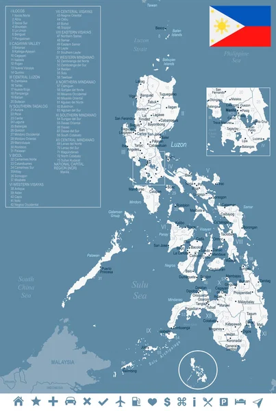 フィリピン地図と国旗 高詳細なベクトル イラスト — ストックベクタ