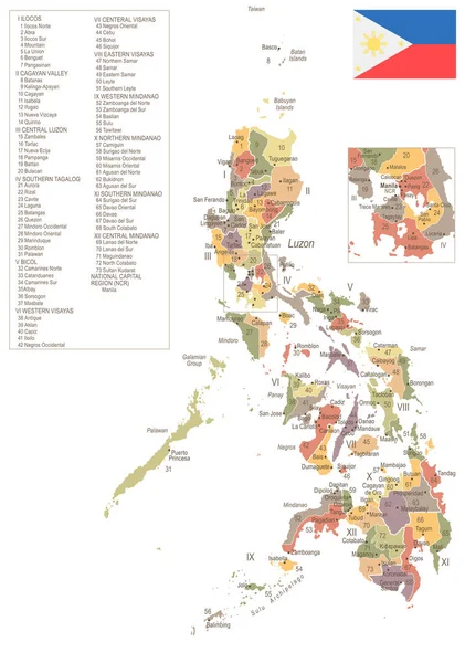 Philippinen Alte Karte Und Fahne Hoch Detaillierte Vektorillustration — Stockvektor