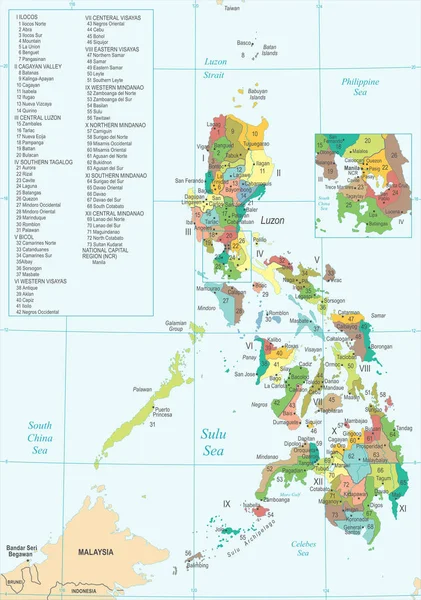 Filippinerna Karta Hög Detaljerad Vektorillustration — Stock vektor
