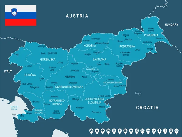 Χάρτης Σλοβενίας Και Σημαία Υψηλή Λεπτομερή Εικονογράφηση Διάνυσμα — Διανυσματικό Αρχείο