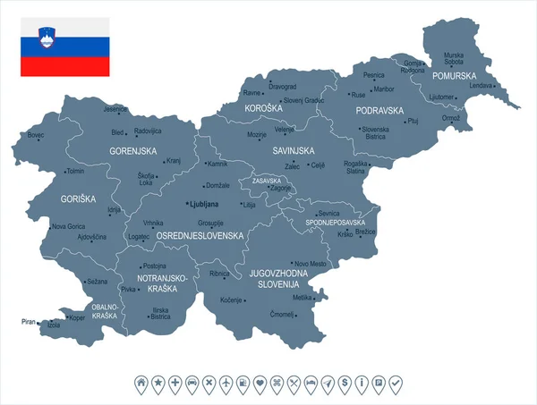 Словенія Карту Прапор Висока Докладну Векторні Ілюстрації — стоковий вектор