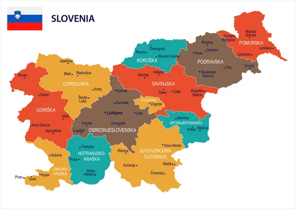 Slowenien Karte Und Fahne Hochdetaillierte Vektorillustration — Stockvektor