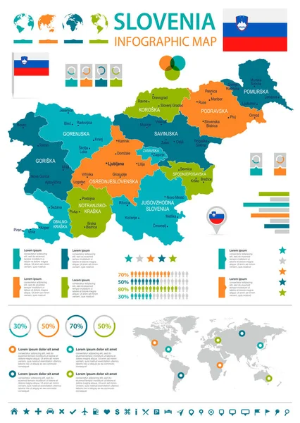 Słowenia Infografikę Mapę Flagi Szczegółowa Ilustracja Wektora — Wektor stockowy