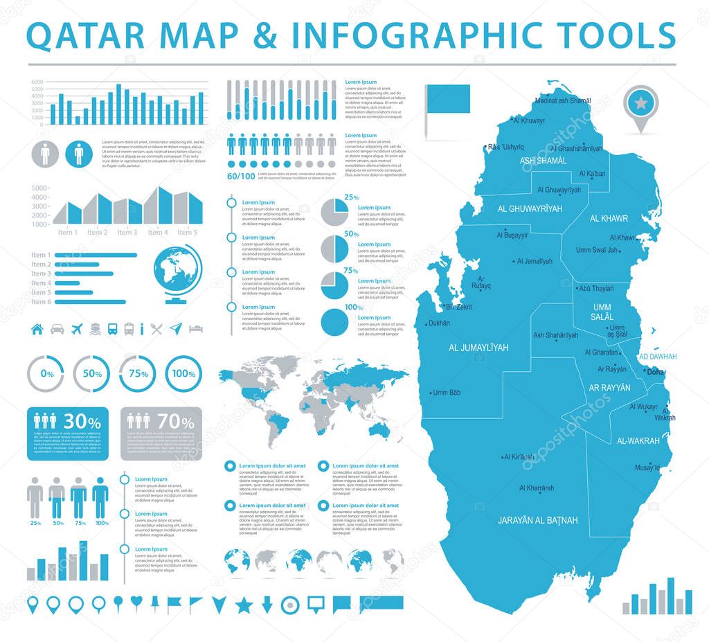 Qatar Map - Detailed Info Graphic Vector Illustration