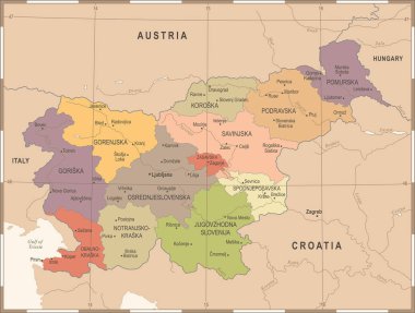 Slovenya harita - Vintage yüksek Detaylı vektör çizim