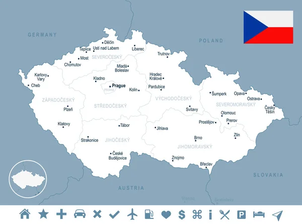República Checa Mapa Bandeira Ilustração Vetor Alto Detalhamento — Vetor de Stock