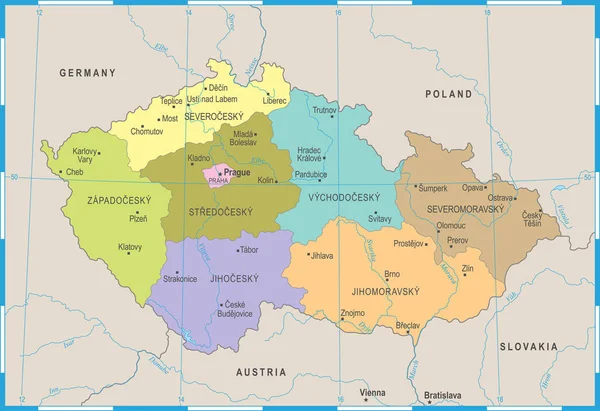 Česká Republika Mapa Vysoce Detailní Vektorové Ilustrace — Stockový vektor