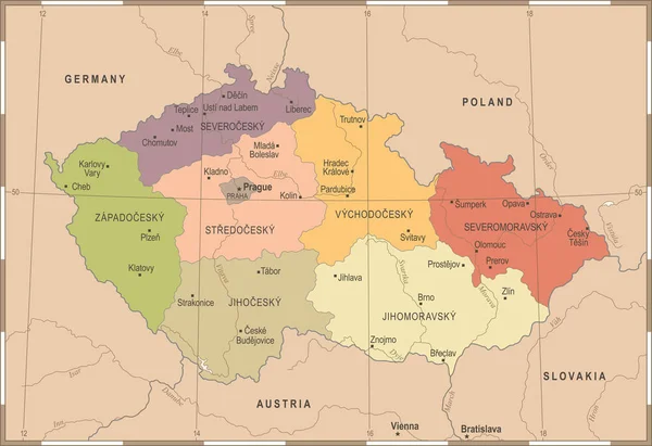 Çek Cumhuriyeti Harita Vintage Yüksek Detaylı Vektör Çizim — Stok Vektör