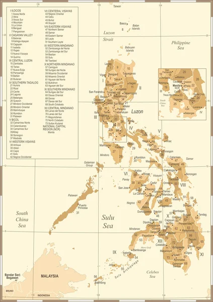 フィリピン地図 ビンテージ高詳細なベクトル図 — ストックベクタ