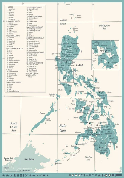 Mappa Filippine Illustrazione Vettoriale Dettagliata Vintage — Vettoriale Stock