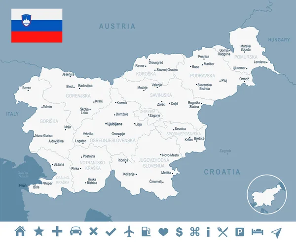 スロベニアの地図と国旗 高詳細なベクトル イラスト — ストックベクタ