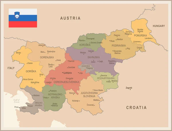 Eslovenia Mapa Bandera Vintage Alta Ilustración Vectorial Detallada — Vector de stock