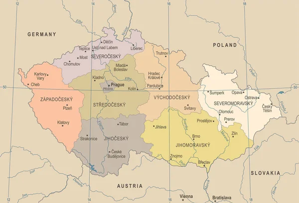 捷克共和国地图-复古详细矢量插图 — 图库矢量图片