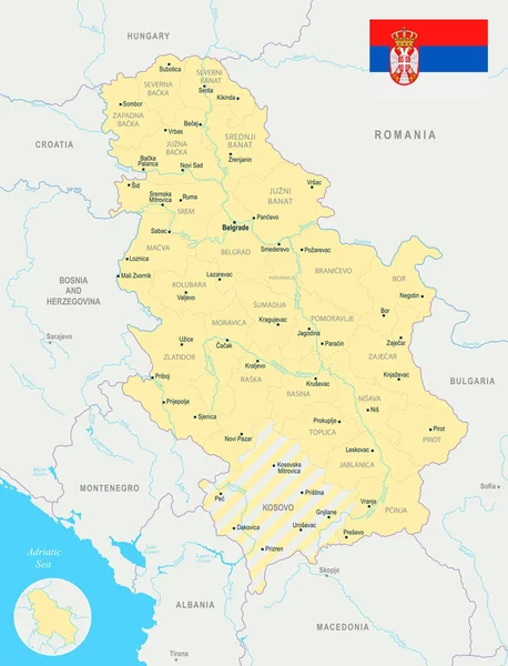 Mapa Serbia - szczegółowe wektor ilustracja — Wektor stockowy