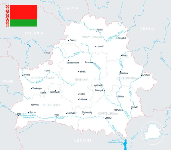 Kaart van Wit-Rusland - gedetailleerde vectorillustratie — Stockvector