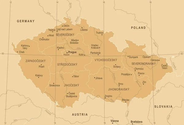 Карта Чехии - Винтажные подробные векторные иллюстрации — стоковый вектор