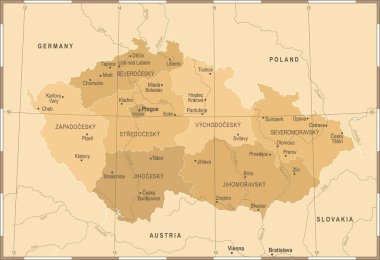Çek Cumhuriyeti harita - Vintage detaylı vektör çizim