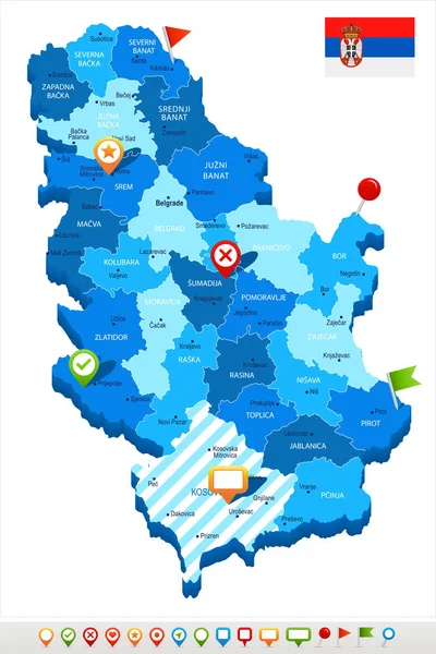 Serbia - Mapa y bandera - Ilustración vectorial detallada — Vector de stock