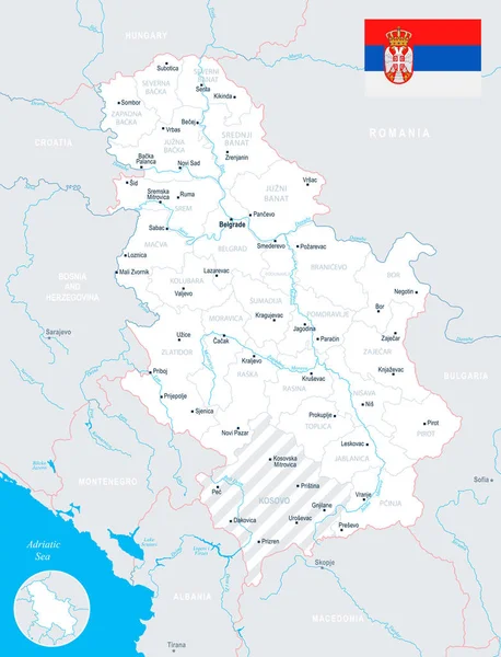 Mapa Serbia - szczegółowe wektor ilustracja — Wektor stockowy