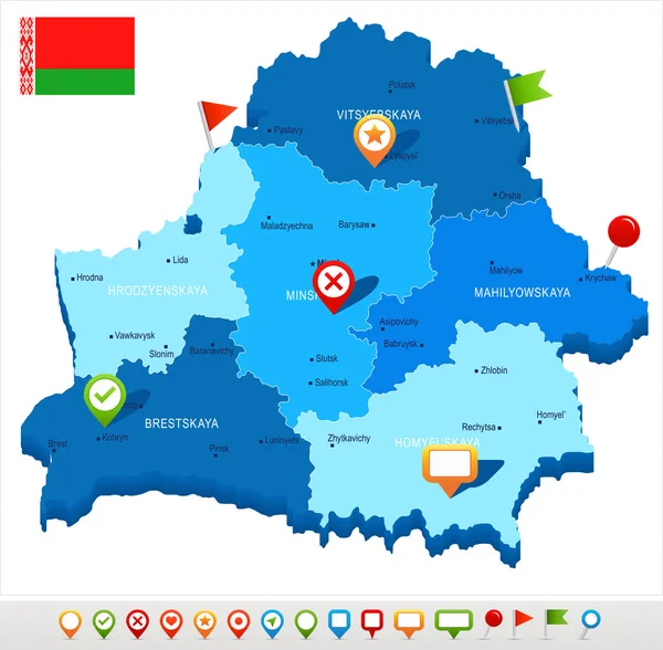 Λευκορωσία - Χάρτης και σημαία - λεπτομερής εικονογράφηση φορέα — Διανυσματικό Αρχείο