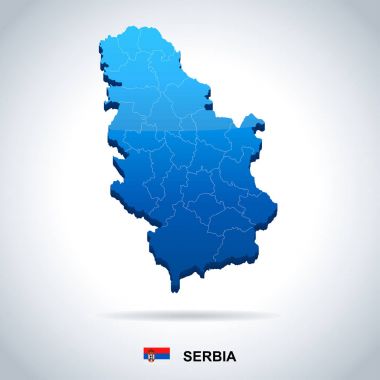 Sırbistan - harita ve bayrak - detaylı vektör çizim