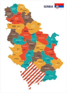 Sırbistan - harita ve detaylı vektör çizim bayrak