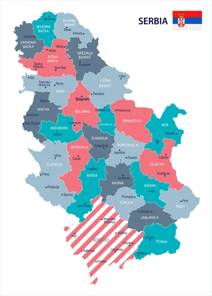 Serbia - mappa e bandiera - Illustrazione vettoriale dettagliata — Vettoriale Stock
