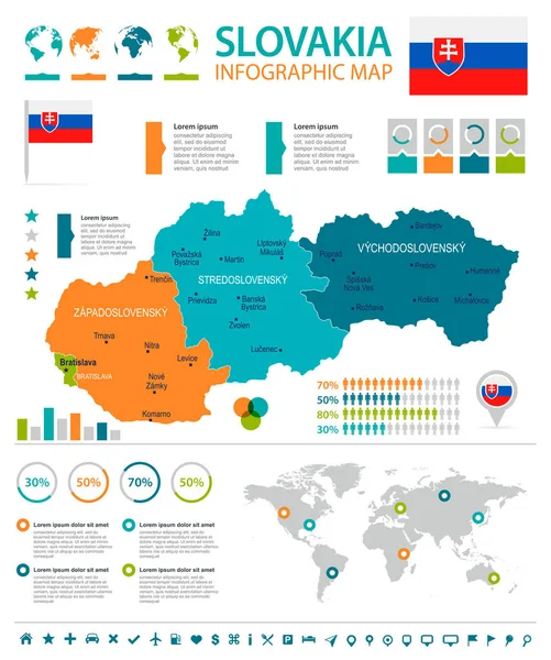 Słowacja - Mapa Infografika i flagi - Szczegółowa ilustracja wektorowa — Wektor stockowy