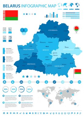 Beyaz Rusya - Infographic harita ve bayrak - detaylı vektör çizim