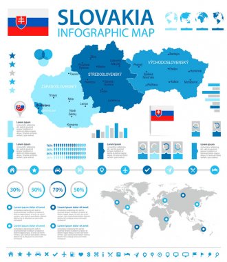 Slovakya - Infographic harita ve bayrak - detaylı vektör çizim