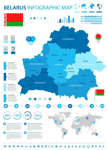 Beyaz Rusya - Infographic harita ve bayrak - detaylı vektör çizim