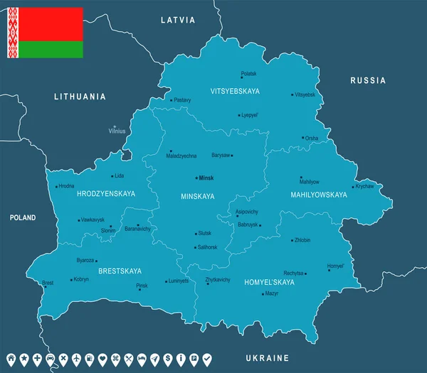 Bielorrússia - mapa e bandeira - ilustração vetorial detalhada —  Vetores de Stock