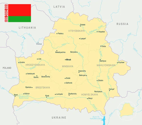 Kaart van Wit-Rusland - gedetailleerde vectorillustratie — Stockvector