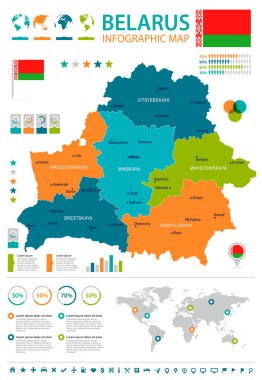 Beyaz Rusya - Infographic harita ve bayrak - detaylı vektör çizim