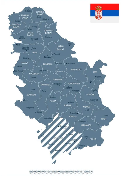 Serbia - mapa y bandera Ilustración vectorial detallada — Vector de stock