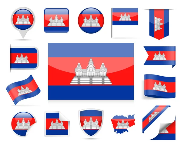 Kambodża flaga wektor zestaw — Wektor stockowy
