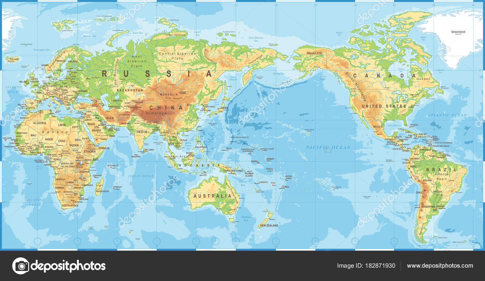 Carte Géographique Du Monde, carte physique du monde