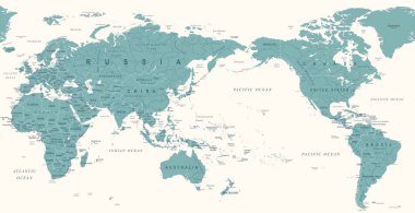 Vintage Political World Map Pacific Centered clipart