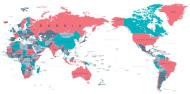 Siyasi dünya harita Pasifik merkezli