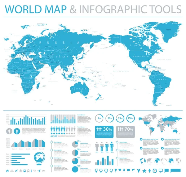 Politiska världen karta Pacific centrerad - Info Graphic — Stock vektor