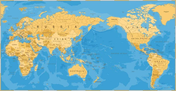 Mapa del Mundo Político Vintage Pacífico Centrado — Vector de stock