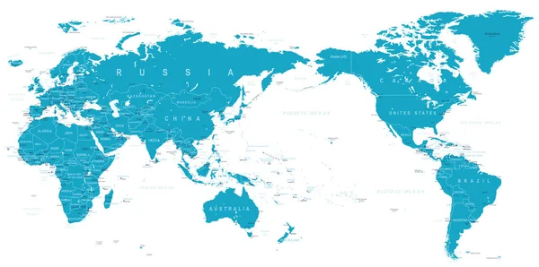 Political World Map Pacific Centered — Stock Vector